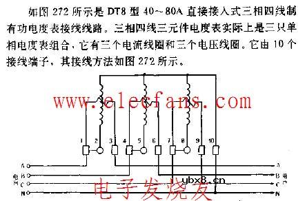 DT8型40-80A直接接入式电度表接线图