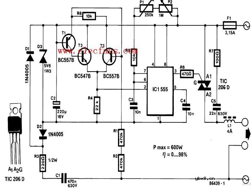 过零触发双向可控硅调压电路图