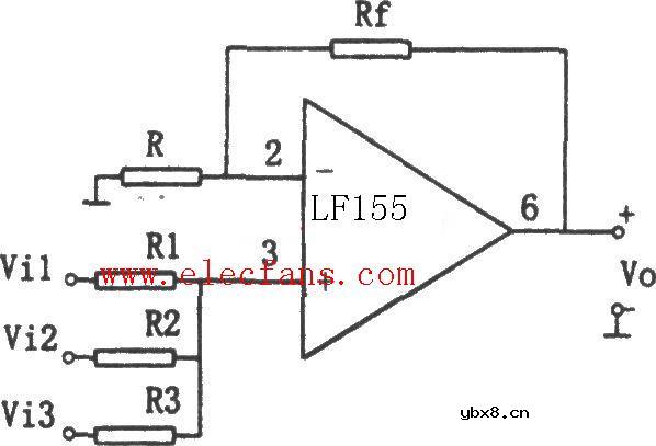 同相加法电路(由LF155组成的) 同相加法电路(由LF155组成的)