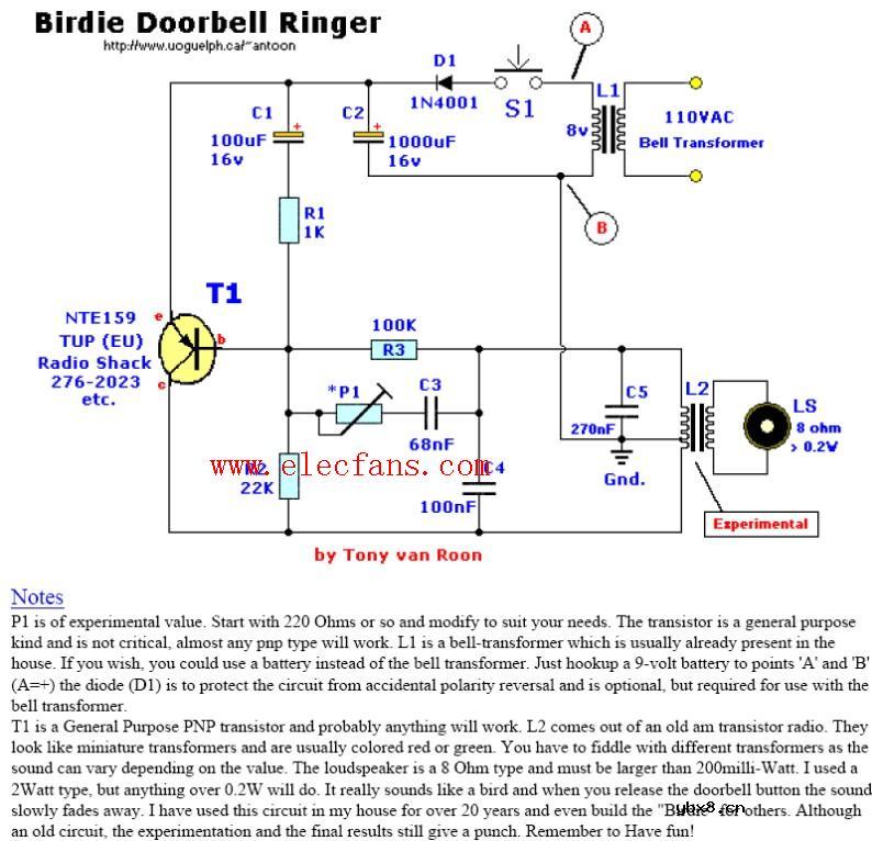 门铃电路图-Birdie Doorbell Ringer