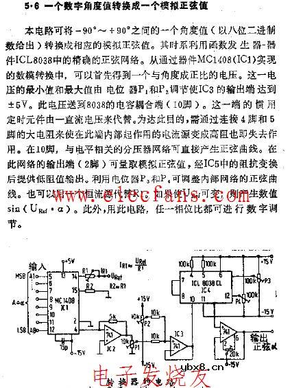 一个数字角度值转换成一个模拟正弦值电路图