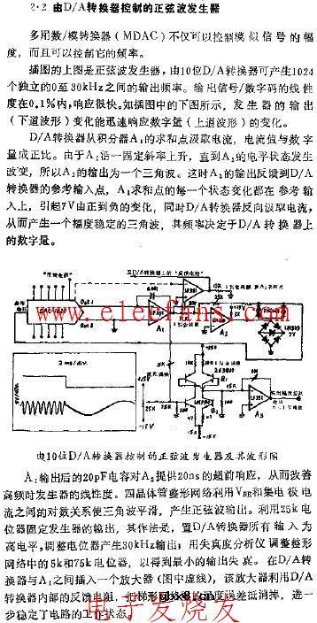 由DA转换器控制的正弦波发生器电路图