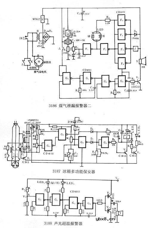 冰箱多功能报警器电路图 声光超温报警器 冰箱多功能报警器电路图 声光超温报警器