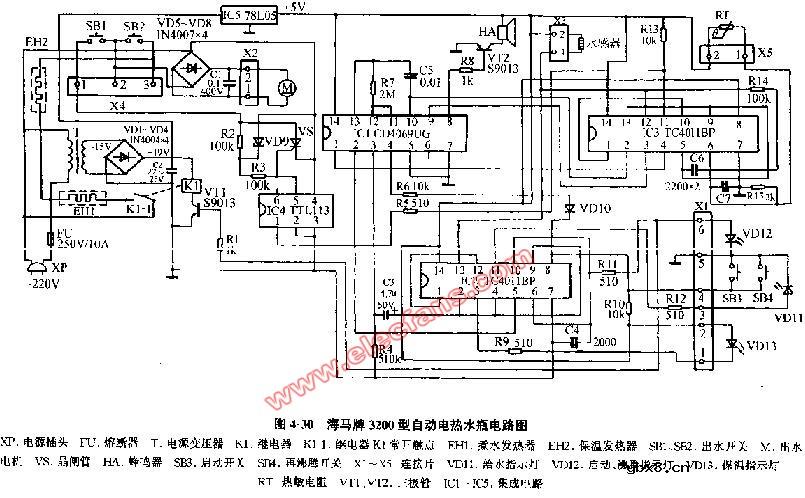 海马牌3200型自动电热水瓶电路图