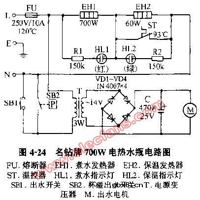 名钻牌700W电热水瓶电路图 名钻牌700W电热水瓶电路图