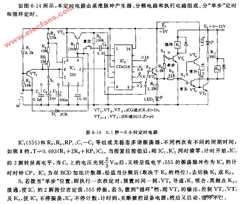 0.1S~6小时定时电路图 0.1S~6小时定时电路图