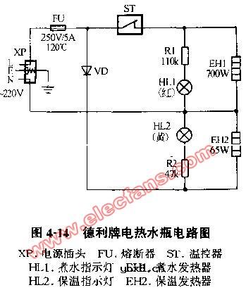 德利牌电热水瓶电路图