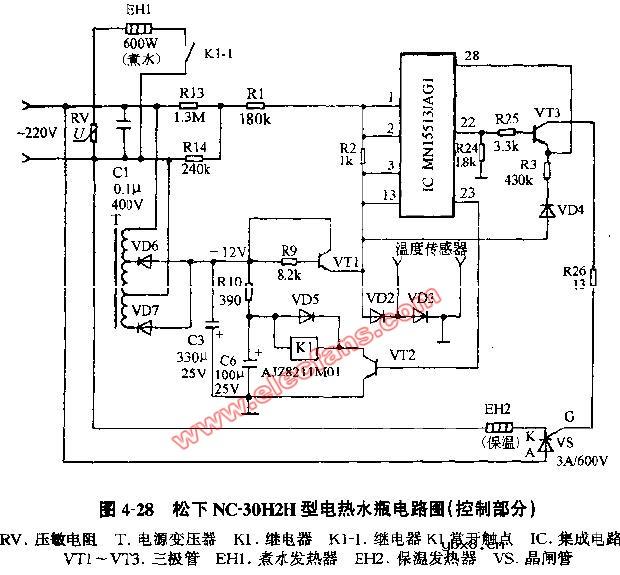 松下NC-30H2H型电热水瓶电路图(控制部分