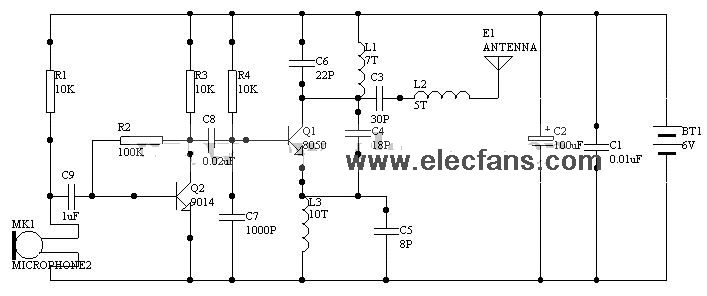 1000米单管振荡调频发射电路图 1000米单管振荡调频发射电路图