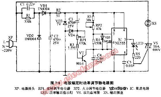 电饭锅定时功率调节器电路图