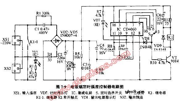 电饭锅定时插座控制器电路图