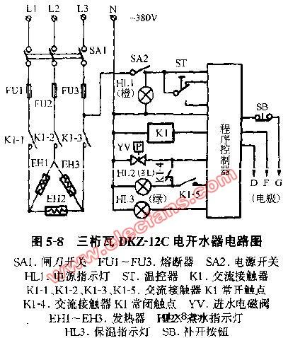 三桁瓦DKZ-12C电开水器电路图 三桁瓦DKZ-12C电开水器电路图