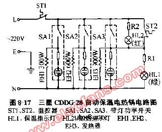 三星CDDG-28自动保温电热锅电路图 三星CDDG-28自动保温电热锅电路图