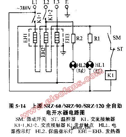 上源SRZ-60-90-120全自动电开水器电路图 上源SRZ-60-90-120全自动电开水器电路图