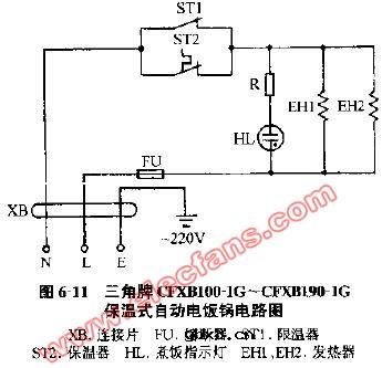 三角牌CFXB190保温式自动电饭锅电路图 三角牌CFXB190保温式自动电饭锅电路图