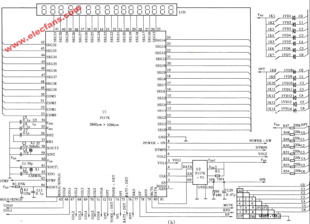 渴望HCDp/TSDL型来电显示、语言报号多功能电话机电路图