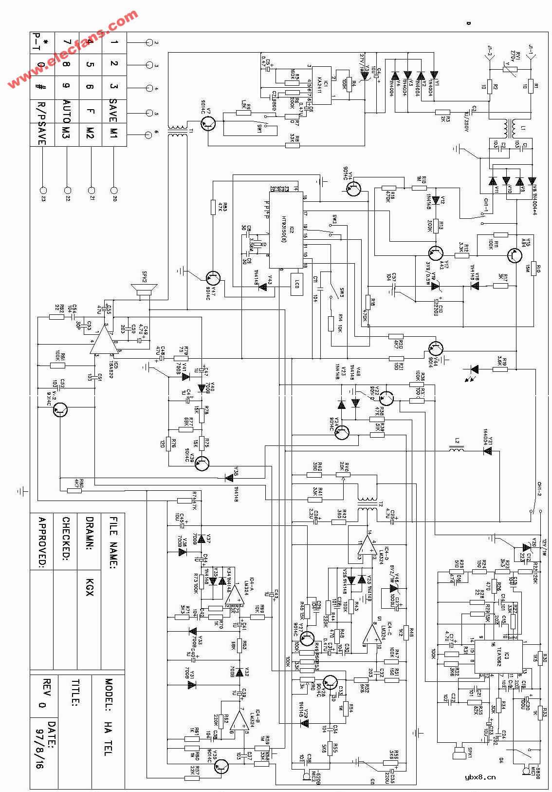 LM324+TBA820免提通话电路的电话机电路图