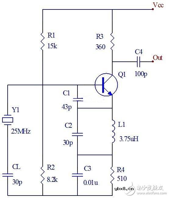 25mHZ石英晶体振荡器电路图