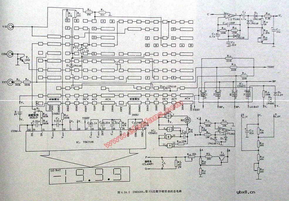 DM6266+型3 1/2数字钳形表的总电路图