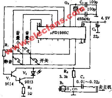 熊猫牌PE-2617型音响遥控发射器电路原理图