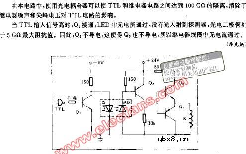 TTL电路和继电器电路之间的光电隔离电路 TTL电路和继电器电路之间的光电隔离电路