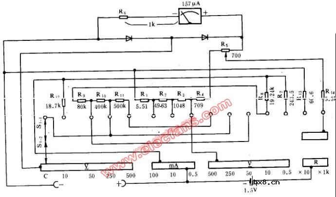 MF16型万用表电路图