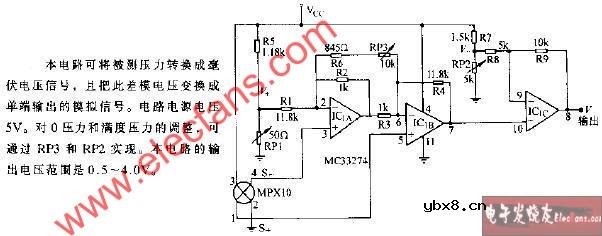 MPX10半导体压力传感器接口电路 MPX10半导体压力传感器接口电路