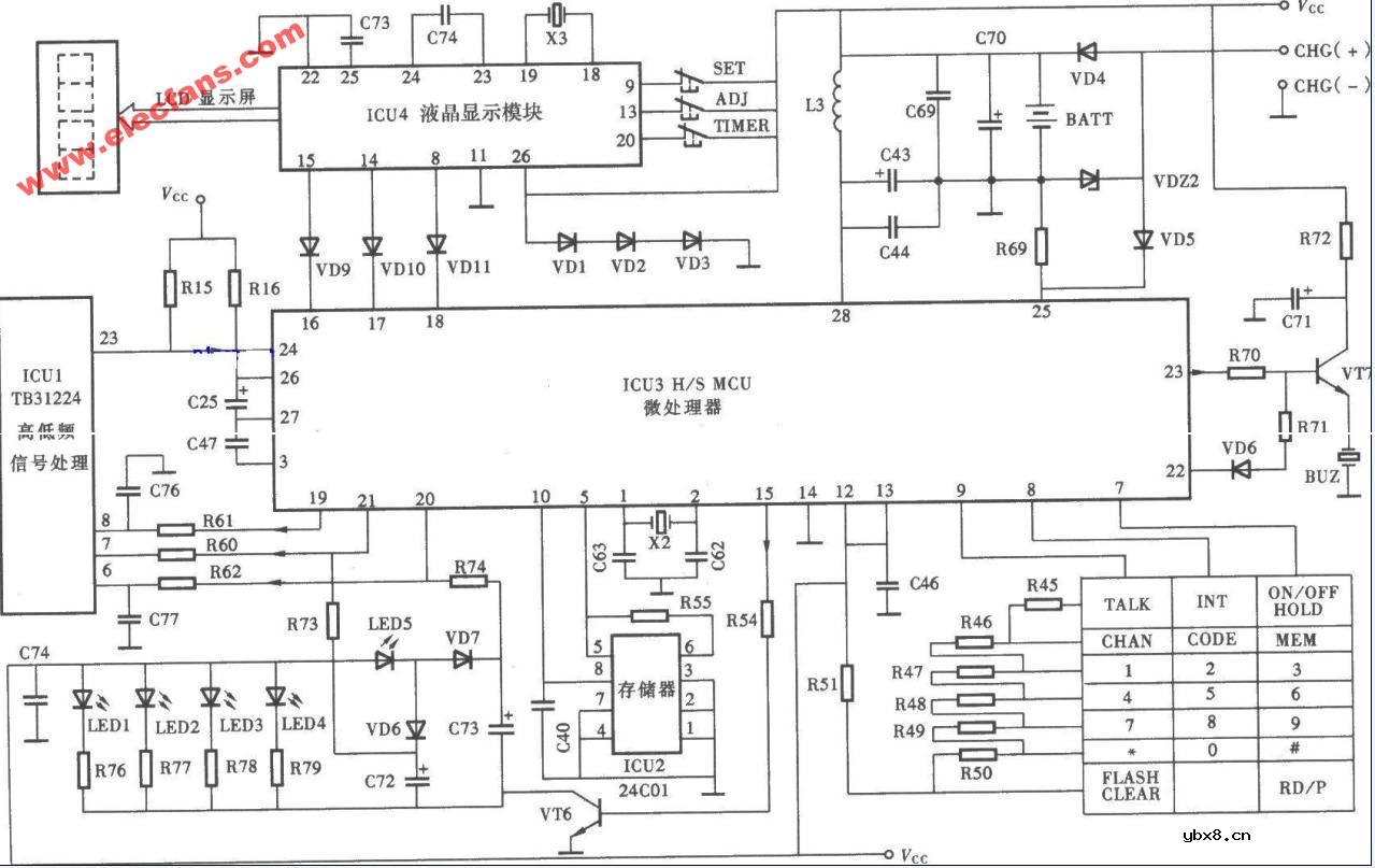 天时达HW838P TSD-LCD型无绳电话手机电路图