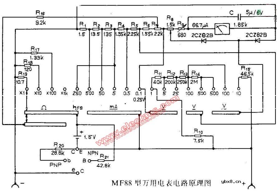MF88型万用表电路图