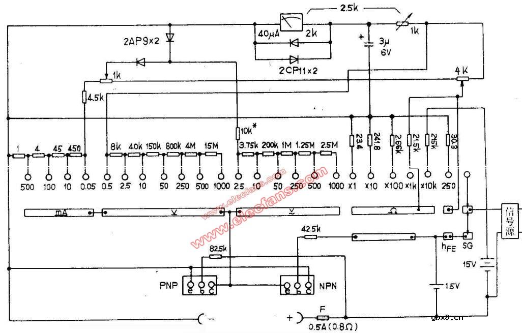 MF92型万用表电路图