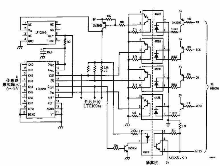 光电隔离数据采集系统电路