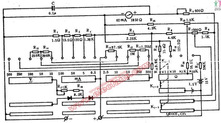 MF6T型万用表电路图