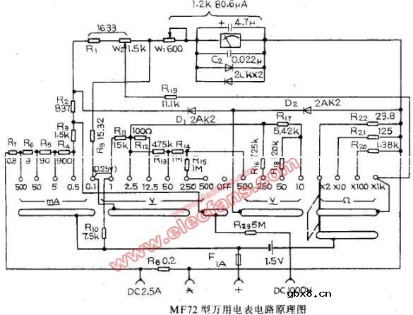 MF72型万用表电路图
