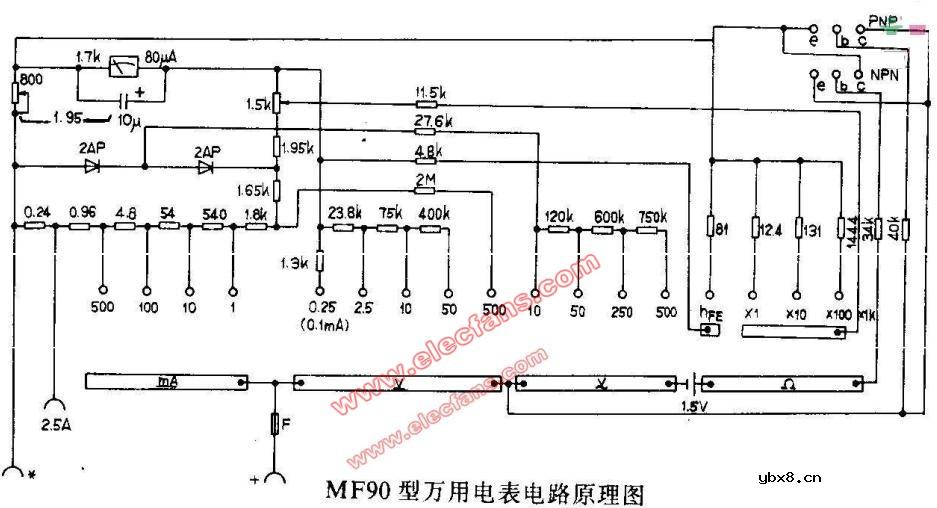 MF90型万用表电路图