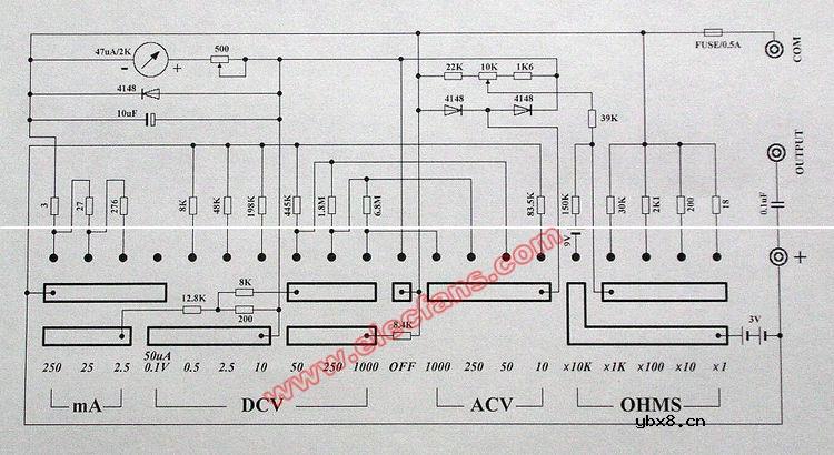 yx360型万用表电路图