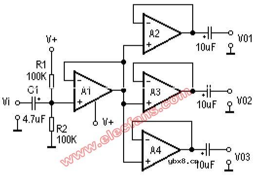 交流信号三分配放大器