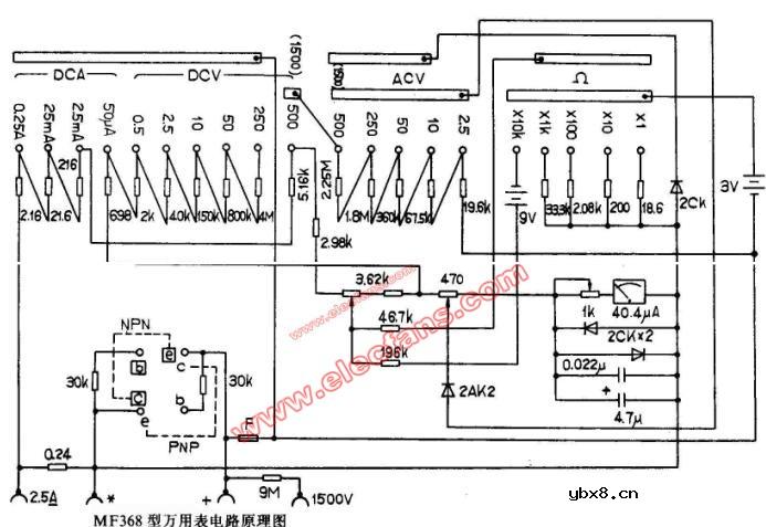 MF368型万用表电路图 MF368型万用表电路图