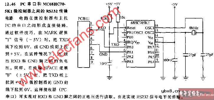 PC串口和MC68HC70-SK1微控制器之间的RS232传