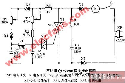 富达牌QVW-80B吸尘器电路图 富达牌QVW-80B吸尘器电路图