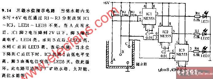 三级水位指示电路
