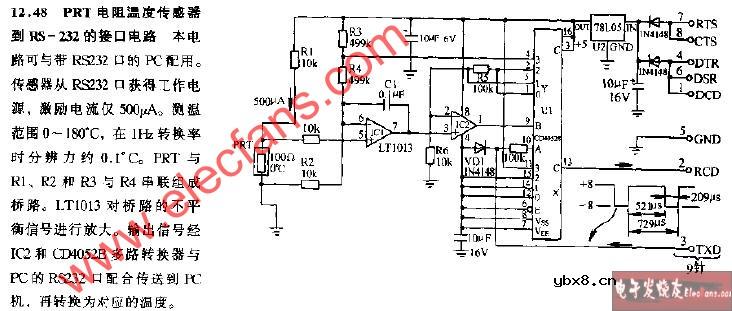 PRT电阻温度传感器型RS-232的接口电路