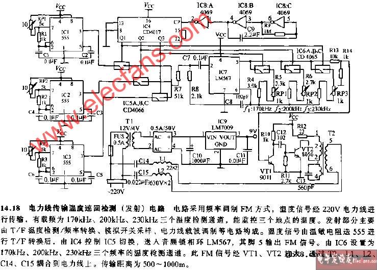 电力线传输温度巡回检测(发射)电路