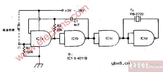 具有桥接驱动、逻辑0选通的2kHz连续音调蜂鸣器电路图