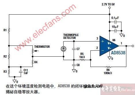 AD8538组成的红外数字体温计电路图