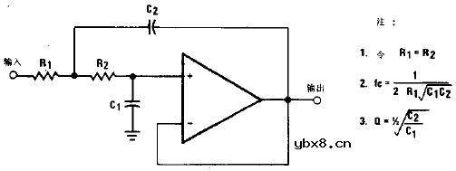 赛伦-凯二阶低通滤波器电路图