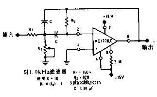 多端反馈带通滤波器（0.1kHz）电路图