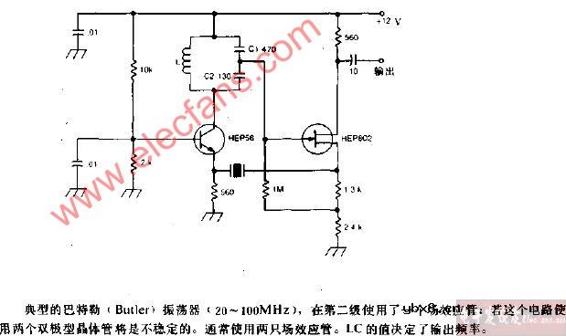 晶体控制的巴特勒振荡器电路图