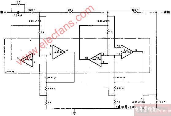 400Hz低通巴特沃慈有源滤波器电路图