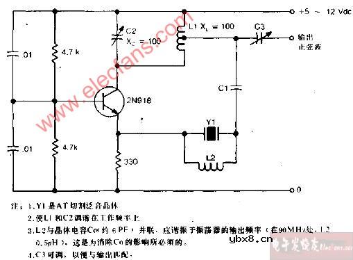 50MHz-150MHz泛音晶体振荡器电路图