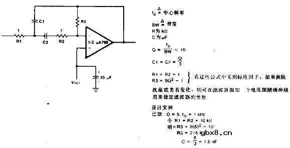 多端反馈带通滤波器电路图